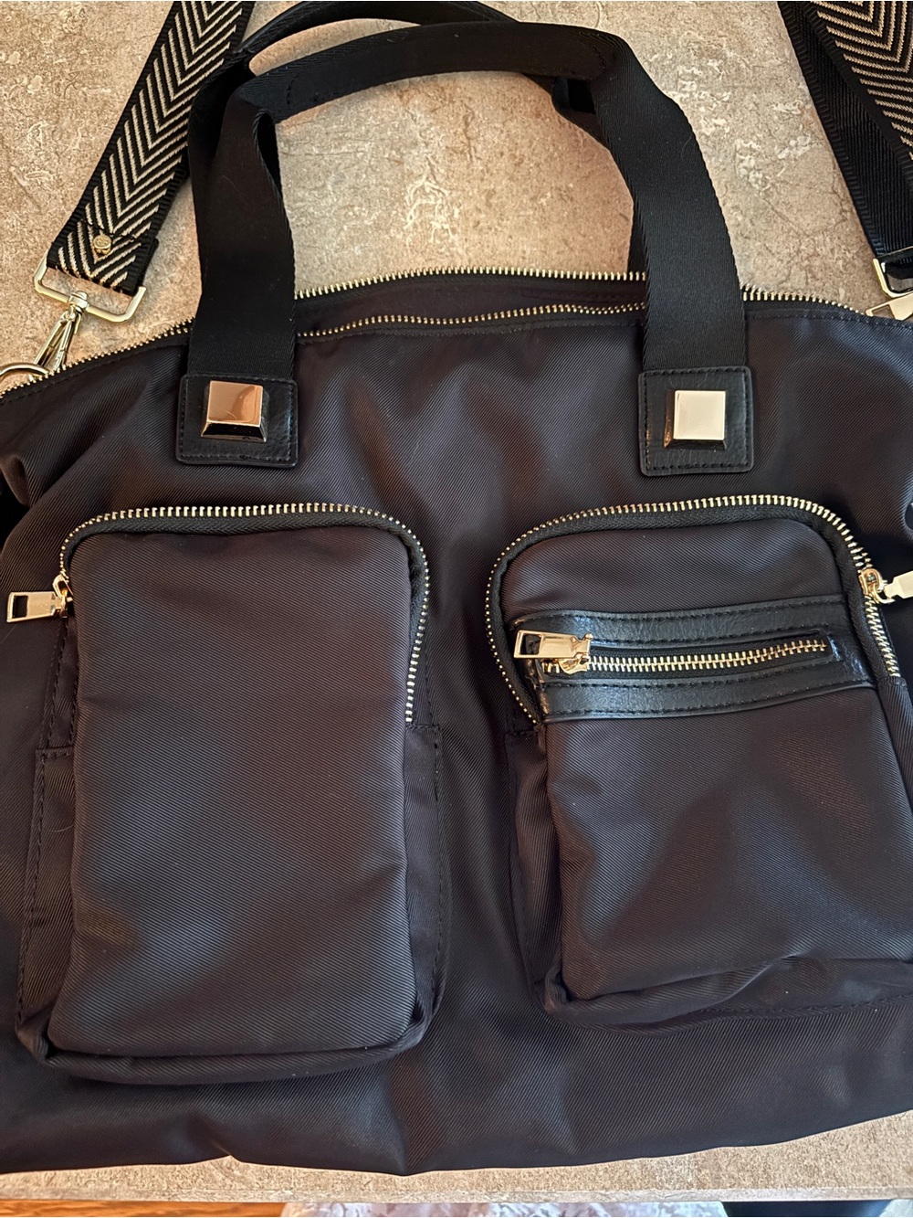 Women’s Black Nylon Multi-Pocket Tote Bag